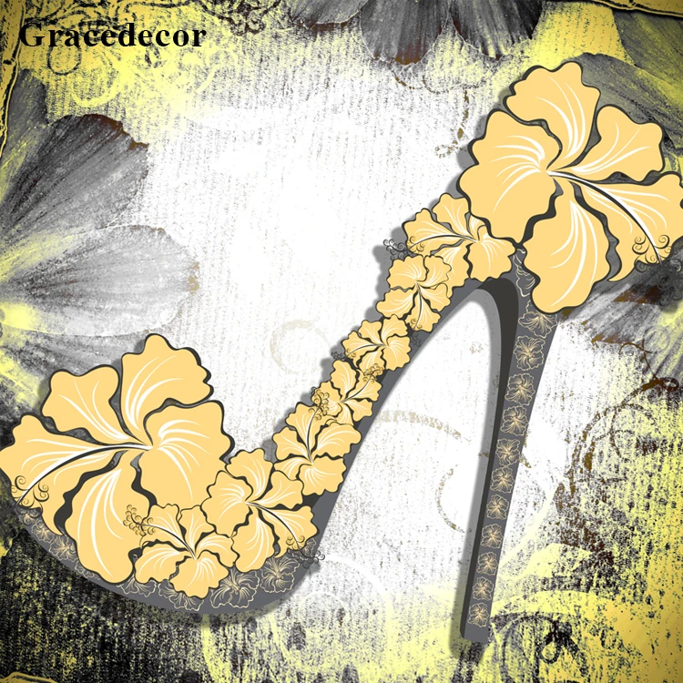 
Fashion High-heeled Shoes Decor Latest Modern Wall Glass Painting Designs For Shop 