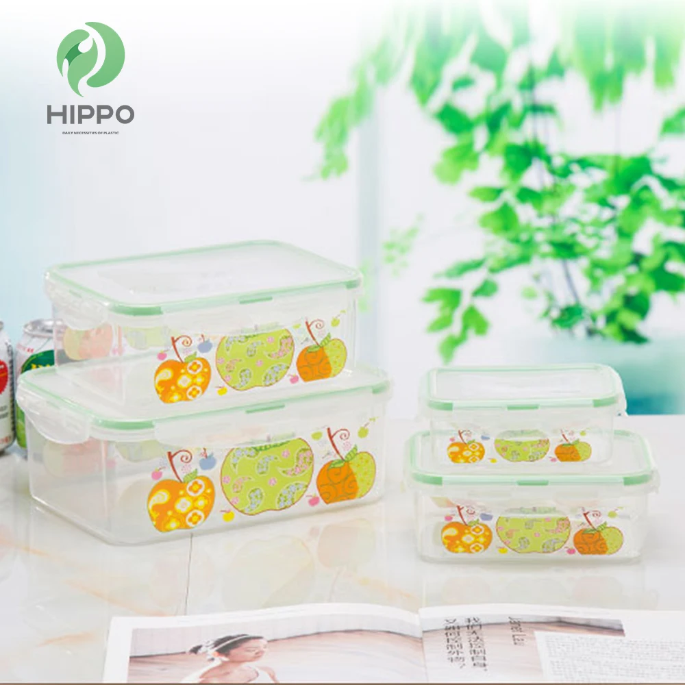 4 pcs rectangle  plastic airtight food container with lid