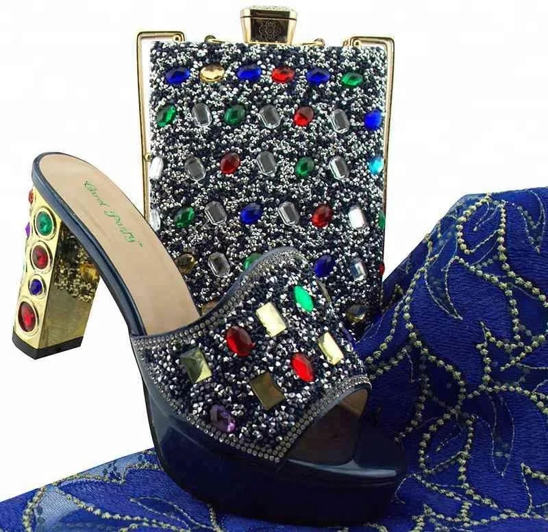 KB8518 Nigerian Women African Bridal Italian Shoes and Bags to Mach Crystal Ladies Diamond Italian Matching Shoes and Bags