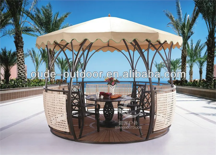 Hot Sale Luxury Rattan Gazebo Garden Furniture gazebo en easy with WPC floor
