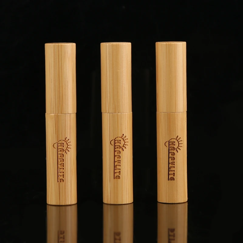 Reusable Portable Empty Lip Balm Tube Bottle with Environmental Bamboo Cap DIY Lip Gloss Wand Holder Container Vials