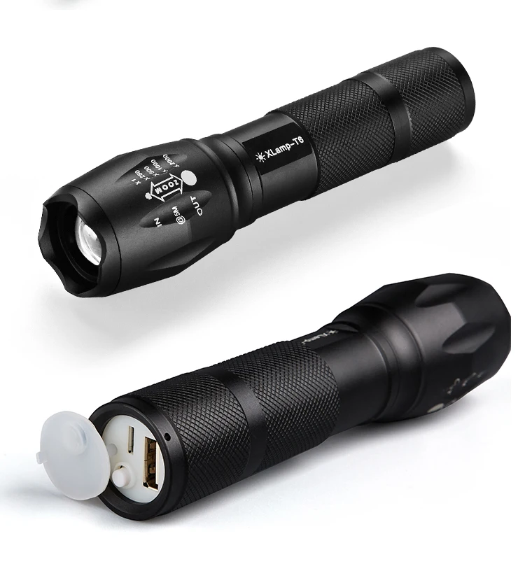 
High Lumens Strong Light USB Rechargeable Tactical Zoomable 5 Modes Handheld Flashlight Led Light 