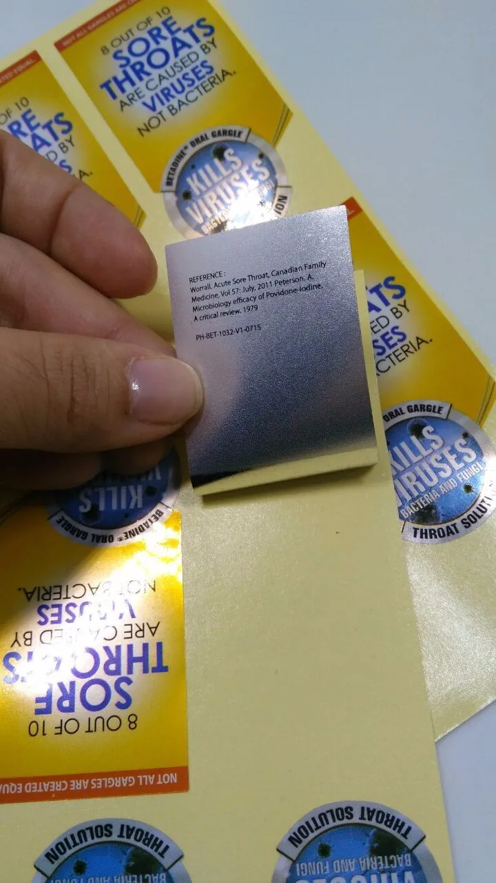 
both sides printed partial adhesive PVC silver label stickers,half glue label stickers , half adhesive label/sticker 