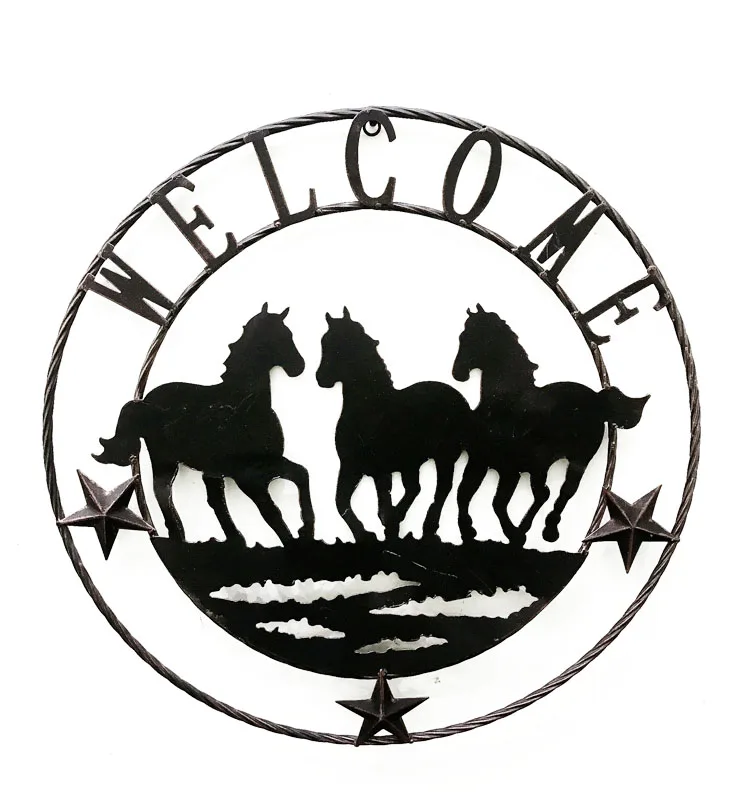 
Wall metal decor horse stars welcome sign wall hangings for home decor 
