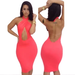 Wonder Beauty Women Wholesale White Yellow Black Pink Rose Sexy Halter Backless Bandage Dress