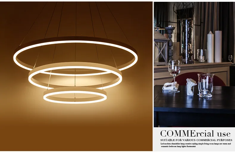 LED acrylic chandelier circle pendant lamp 3 ring hanging light
