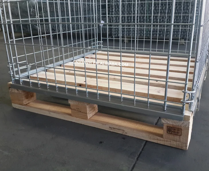 Hot-dip Galvanized Wire Mesh Pallet Cage with Wooden Pallet