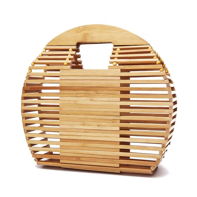 Клатч из натурального бамбука соломенная плетеная круглая сумочка для женщин ажурная бамбуковая корзина