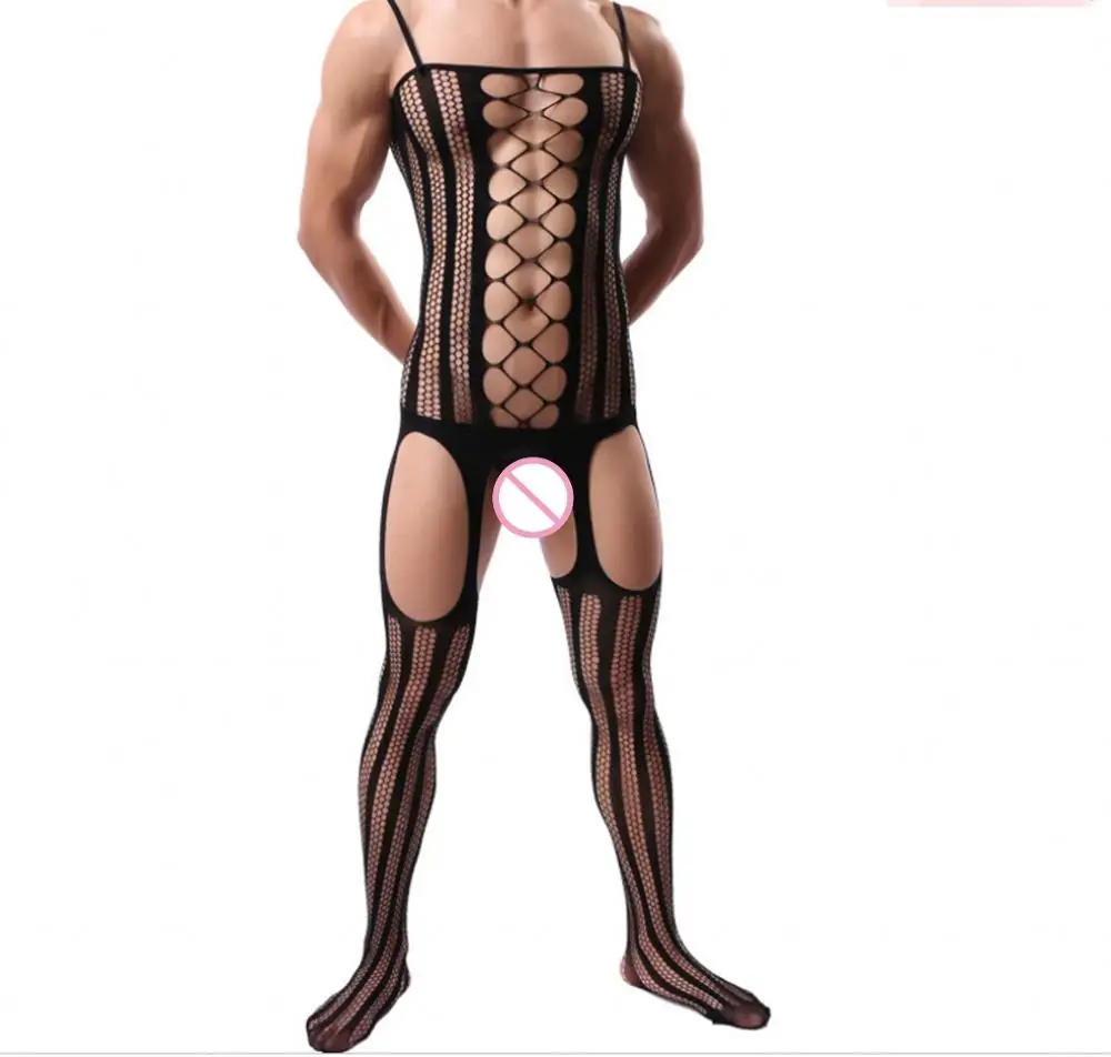 
Sexy Lingerie Pattern Plus Size Fishnet Black man body stocking Bodystocking 