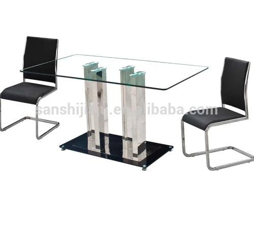 
Tempered glass dining table with stainless steel stand for sale 