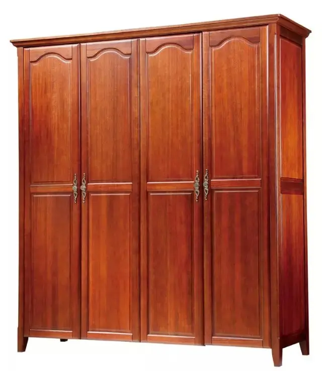 Beautiful wooden cabinets 4 doors louver design bedroom wardrobe