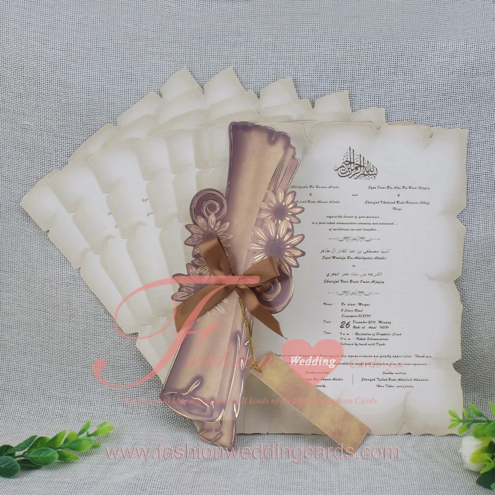 Customized Handmade Ancient Scroll Jagged Invitations In China Factory