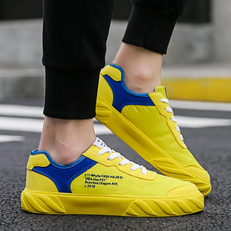 
China Wholesale Fashion Outdoor High Top Yellow Black Sneakers Casual Walking Canvas Shoe for Men 