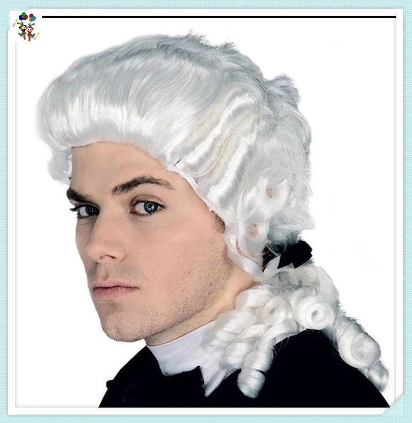 Venetian Masquerade Party Costume White Color Marquis Mens Carnival Synthetic Wigs HPC-1317