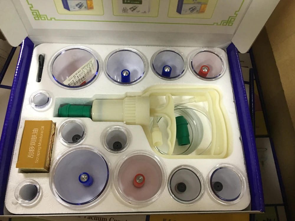 chinese kangzhu vacuum cupping cups scraper cup set 12/24 disposable cupping cups set with pump