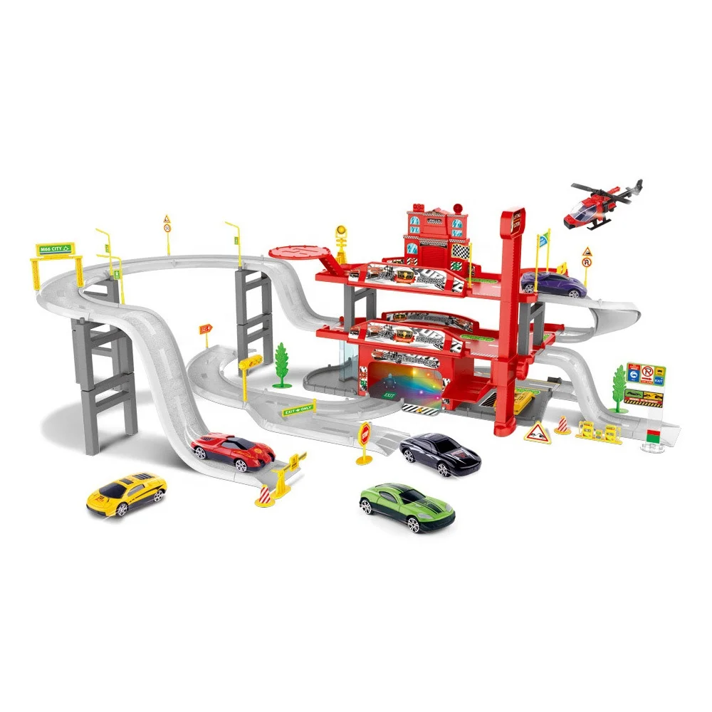 Hot sale latest model with 6pcs alloy cars toy parking garage for kids.