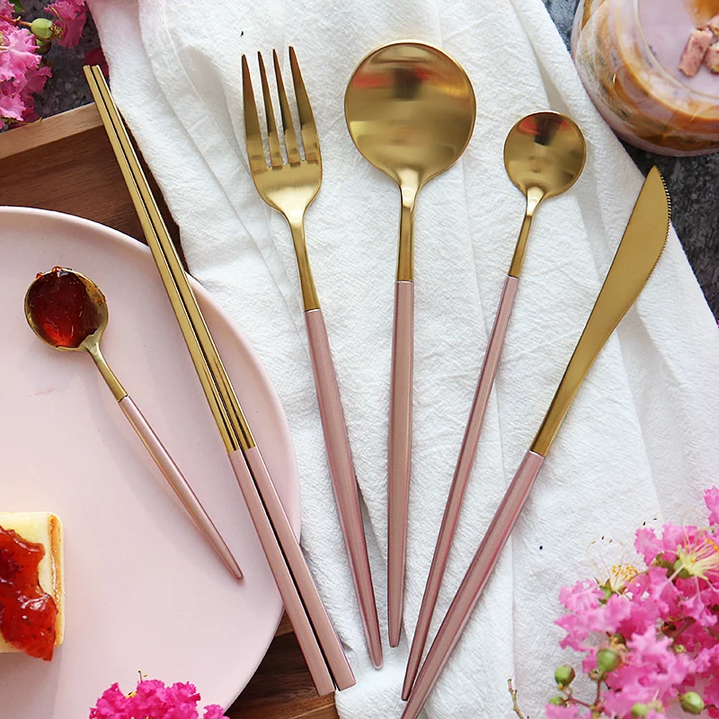 rose gold cutipol cutlery set flatware stainless steel gold plated flatware wholesale matte gold silverware cutlery