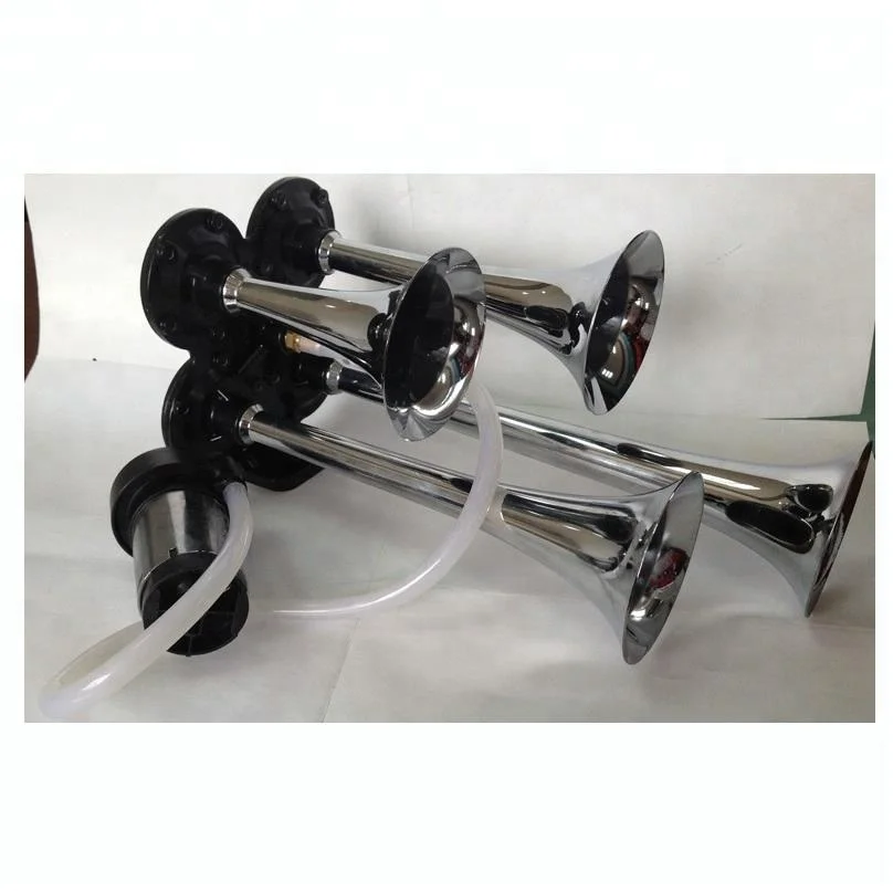 12v 4 Four Zinc Chrome Trumpets Air Horn With Compressor