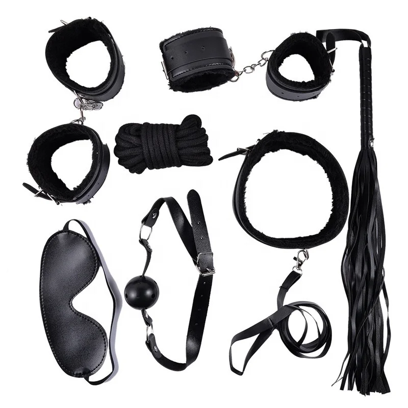 Adult Bondage Kit 7 Pcs/Set BDSM Games Fetish Handcuff Footcuff Whip Rope Blindfold