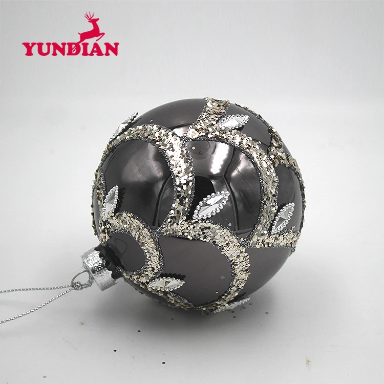 Factory Wholesale Blown Hand Painted Glossy Shiny Black Hanging Christmas Bauble Glass Ball Ornaments For Xmas Tree Decoration