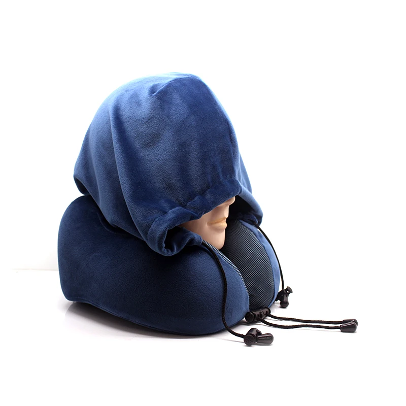 Newest Fashion Airplane Travel Sleep Memory Foam U Shape Hoodie Neck Pillow