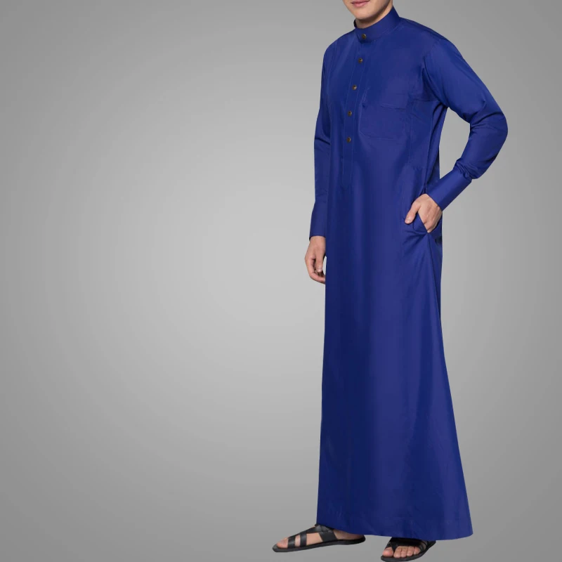 Traditional Muslim  Abab Men Robe 2019 New Arrival Thobe Stand Collar Front Button Dubai Kimono Abaya Morocco Islamic Clothing