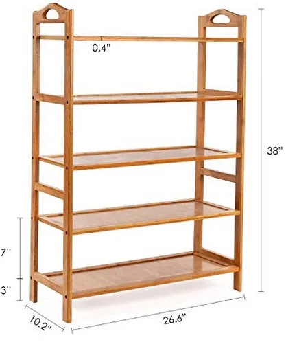 Bamboo Shoe Rack 5-Tier Entryway Shoe Shelf Storage Organizer Free Standing Shelves