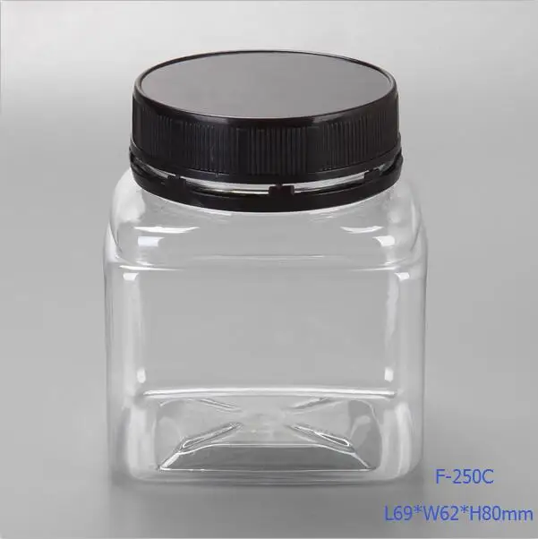 350ml  Square Clear Plastic Food Bottles, Plastic jar with lid