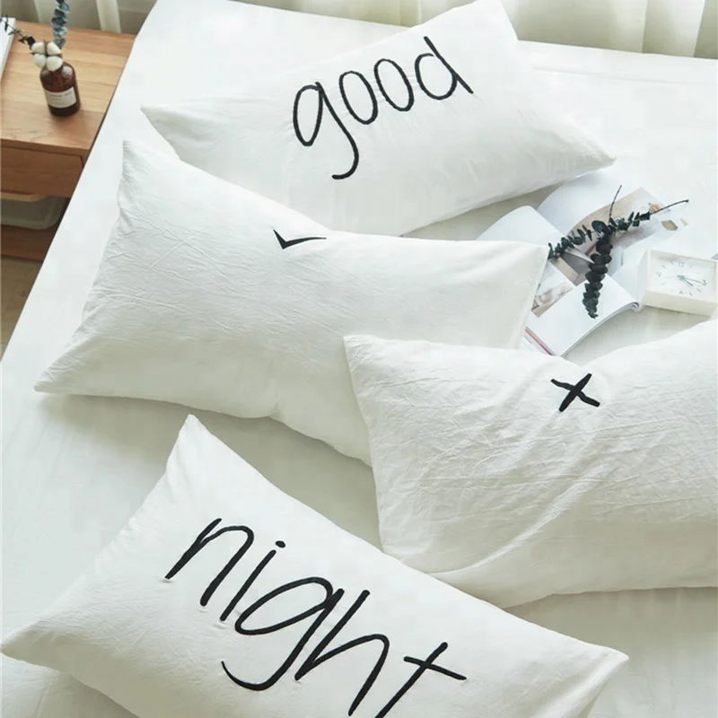 Monad Ins Hot Soft And Cozy Custom Embroidery Printed Letters 100% Organic White Cotton Pillow Cushion Cover Case for Bedroom