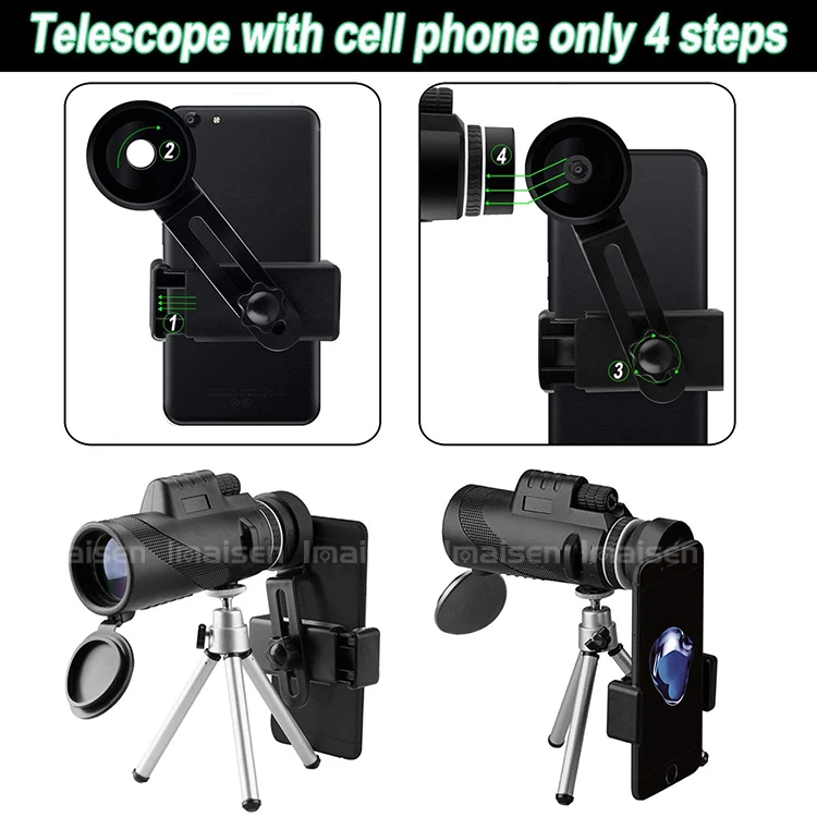 
Monocular Telescope,40x60 High Power BAK4 Prism FMC Lens Waterproof Scope with Quick Smartphone Holder and Tripod Camera 
