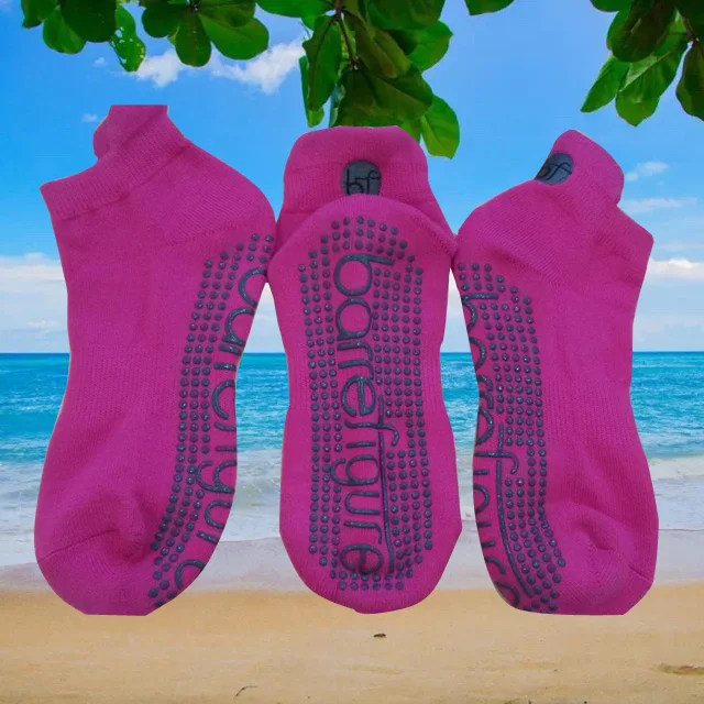 Custom non skid socks wholesale yoga sock with embroidery logo--Purple