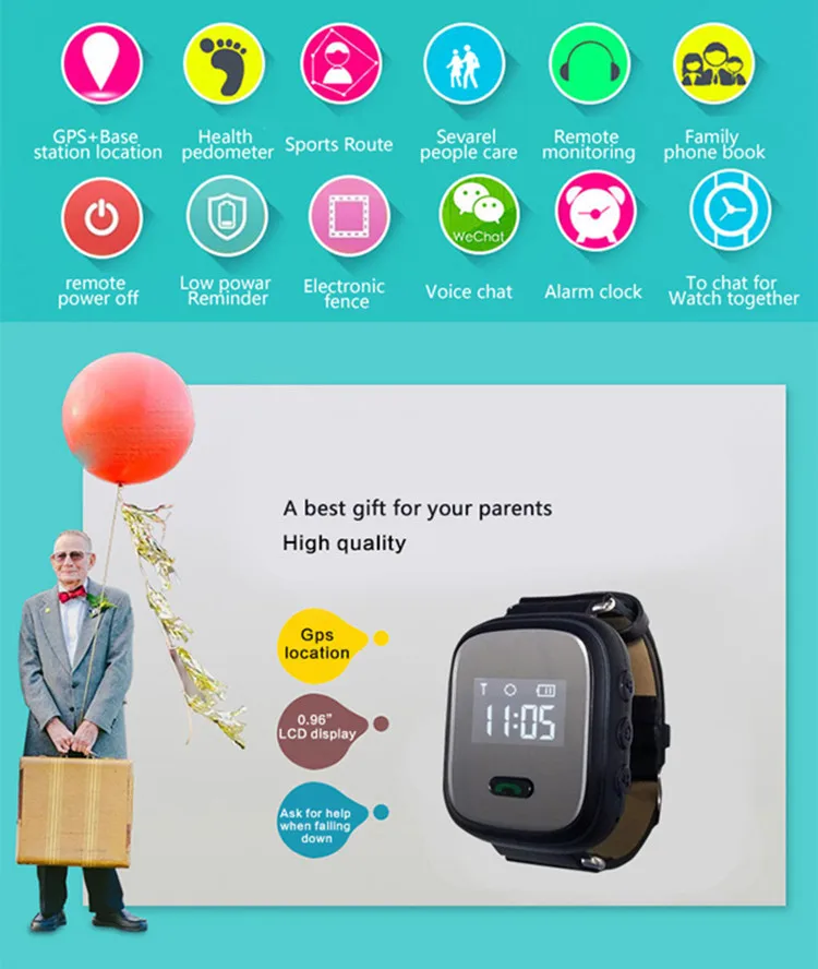 Yqt Q523 0.96 SOS тревожная кнопка часы GPS Tracker, GPS Tracker Часы для пенсионера, gps Альцгеймера часы