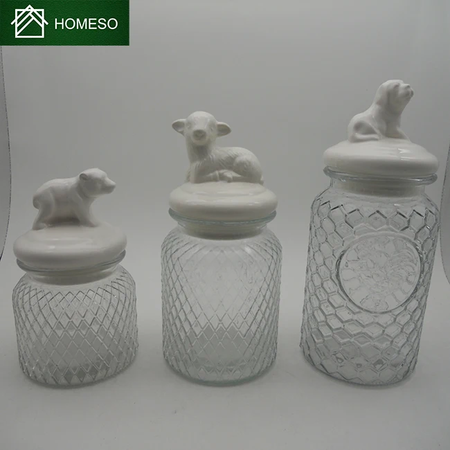 sheep bear heart shape glass jar with ceramic lid