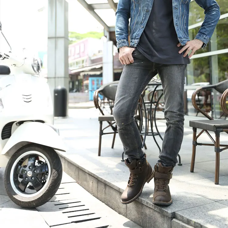 ARCX Motorcycle Ankle Boots Moto Vintage Waterproof Warm Botas Motocross Genuine Leather Outdoors Men Leisure Shoes