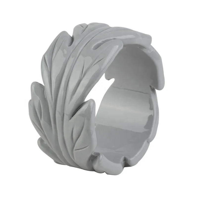 Chinese Art Design Wholesale Price Soild Colour Carved Leaf Shape Big Size Acrylic Resin Bangle