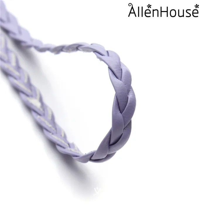 Make lovely pink Color 5mm wide flat Pu Leather String Braided Cord for jewelry making