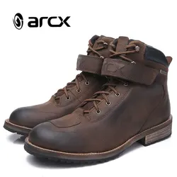 ARCX Motorcycle Ankle Boots Moto Vintage Waterproof Warm Botas Motocross Genuine Leather Outdoors Men Leisure Shoes