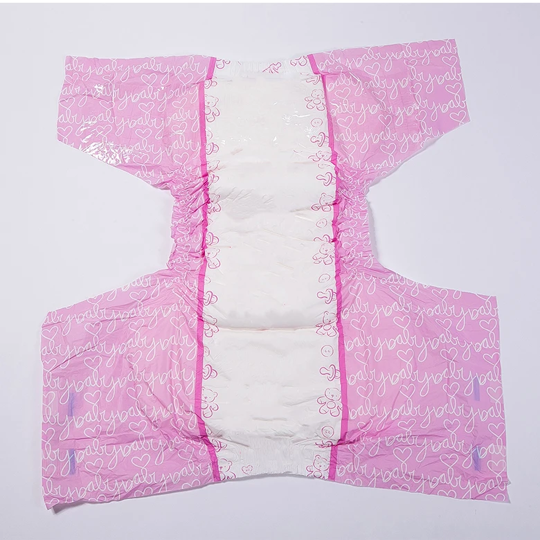 Breathable Pe Film Free Sample Test Waterproof Custom Print Ultra Thick Adult Diaper In Pink