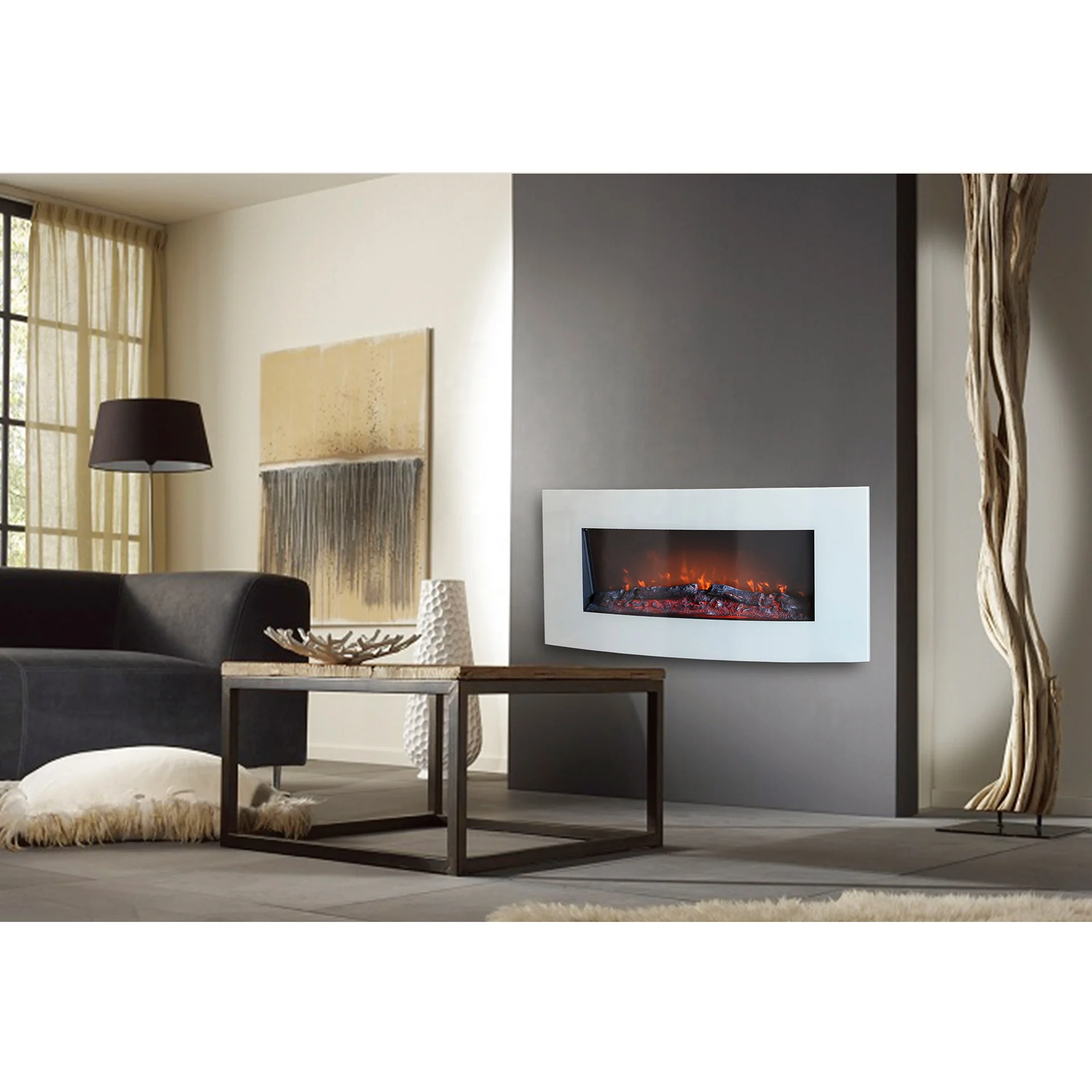 
Wall Mounted Electric Fireplace Wall Hanging Fire Curved Panel 