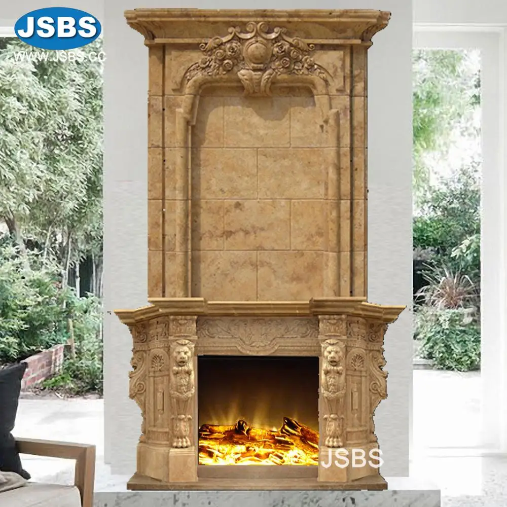 Ручная резная двойная каминная полка из травертина JSBS