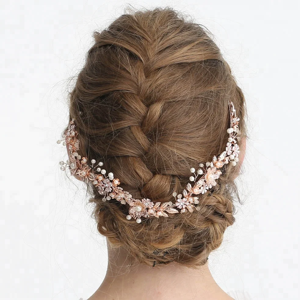 Wedding Hair Vine Flower Pearl Bridal Headband and Earring Party Prom Accessories Tiaras Crown Jewelry