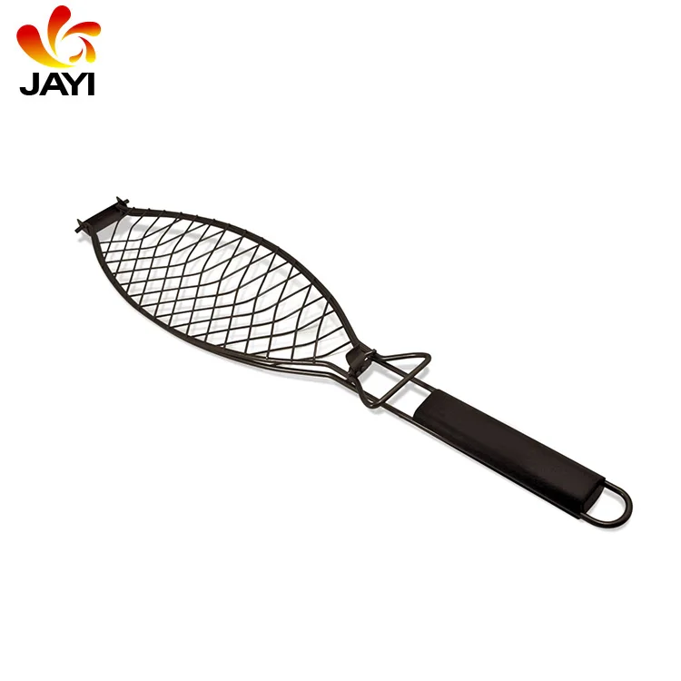 Barbecue Outdoor Kitchen BBQ Fish Grid Grilling Fish Basket Folder Tool BBQ Fish Net With Wooden Handle