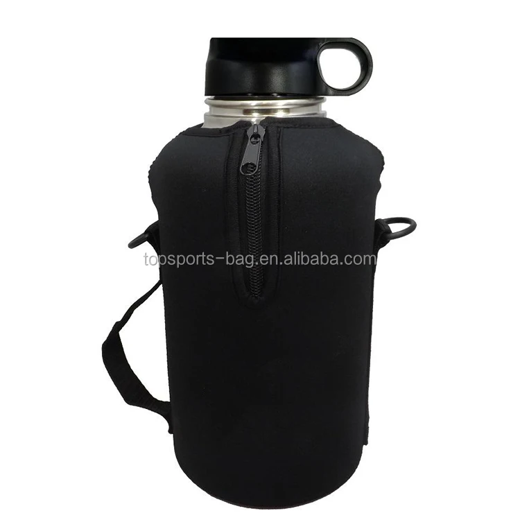 Logo Printed 64 OZ Insulated Water Bottle Sleeve Black Neoprene Growler Carrier