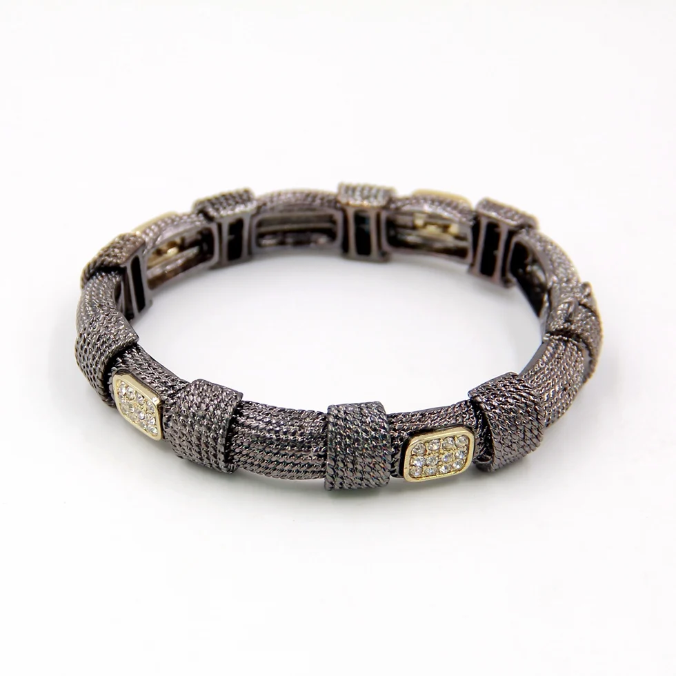 
Hot selling top design steel wire connected zinc alloy bars open and close magnetic bangle bracelet with bling bling rhinestone 