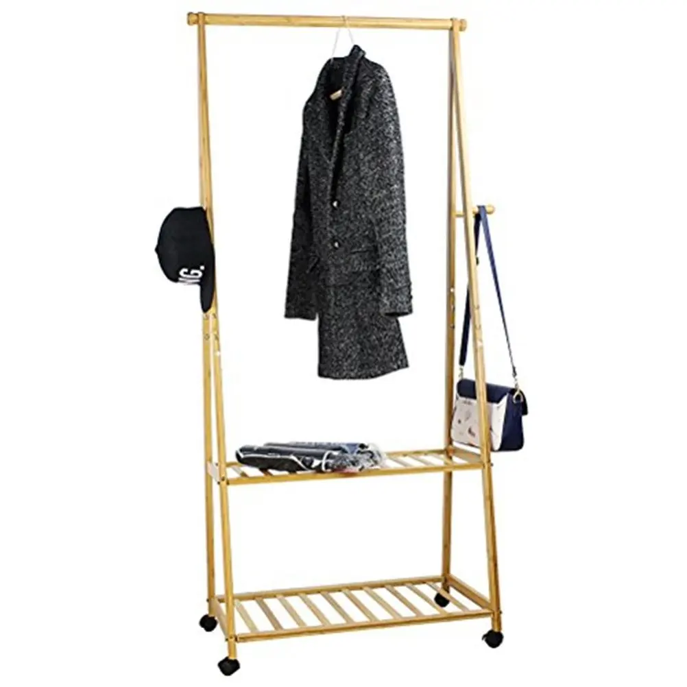 standing antique rustic bamboo wooden foldable wall wood coat stand cloth hanger rack