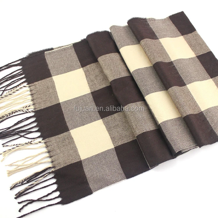 Promotional activities winter good warm yarn dyed knitted fringe simple cashmere acrylic plaid scarf