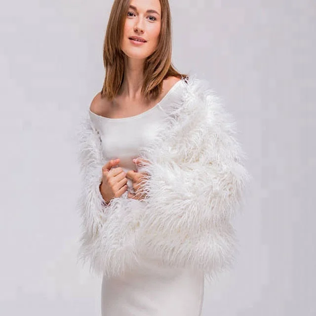 
wholesaler Bridal white Faux fox fur shawl cape for wedding for vevening dress winter 
