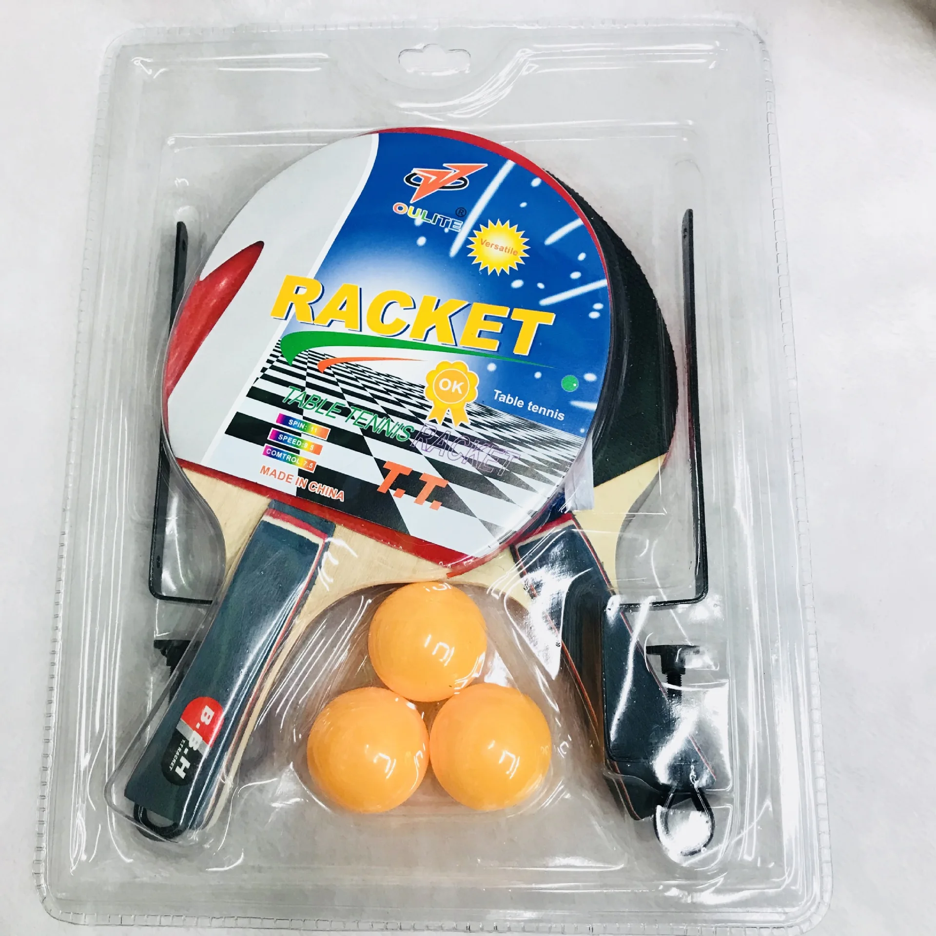 High Quality Wholesale Customized China Made 5-Star Poplar wood Rubber Table Tennis/Ping Pong Paddle/Racket with ping pong balls