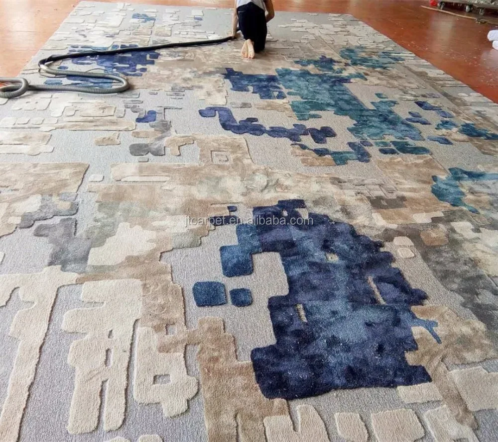 High Quality Wool Viscose silk high cut low loop pile hand tufted wall to wall carpets for hotel project