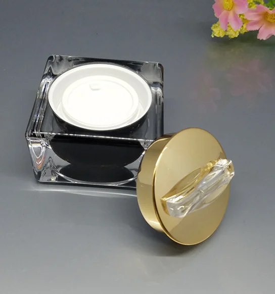 10g 15g 30g 50g 1oz Luxury black square shape acrylic cosmetic cream jar / Fancy empty plastic container jars